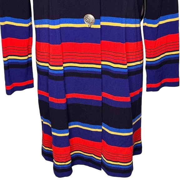 Mislook Striped Color Block Tailored Long Knit Jacket Size M NWT Chunky Button - Picture 4 of 14